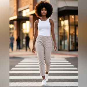 NWT D Jeans SZ 16 beige twill high rise ankle pant/waist 35”-39”